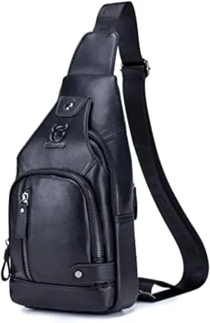 Hebetag Leather Sling Bag Crossbody Backpack for Men Women Travel Outdoor Sports