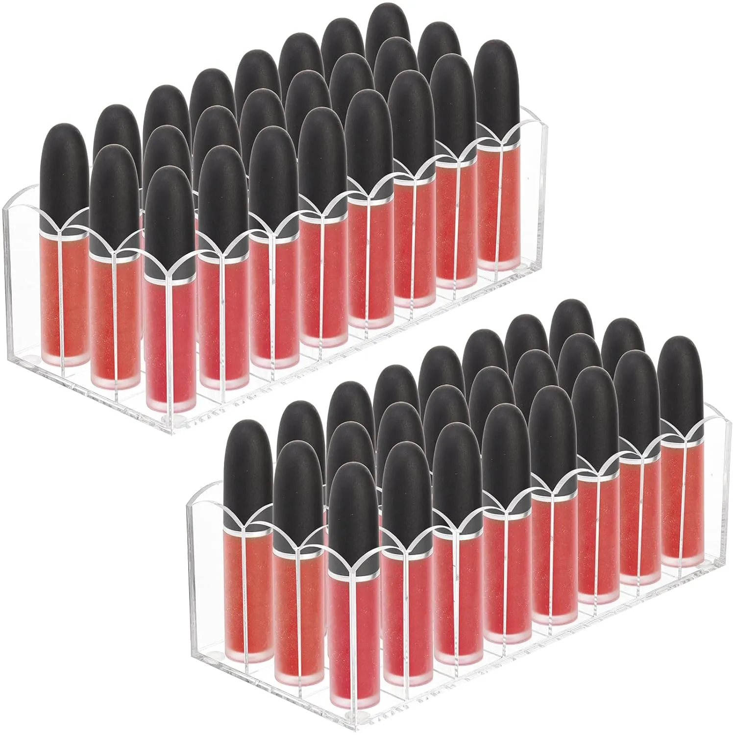 Hedume 2 Pack Lip Gloss Holder Organizer, 24 Spaces Acrylic Lip Gloss & Makeup Holder, Lipgloss Display Case for Tall Products