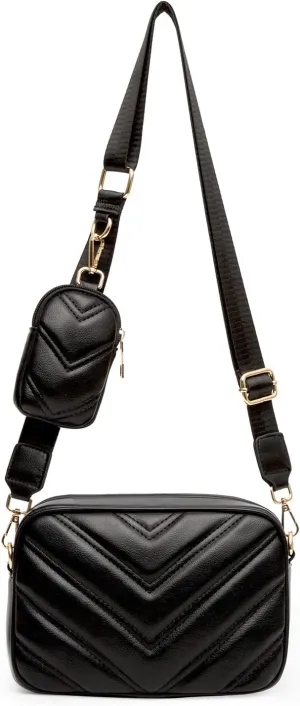Herald Chevron Quilted Small Crossbody Bag with Coin Purse Pouch, Women Square Camera Side Shoulder 2 Size Handbags