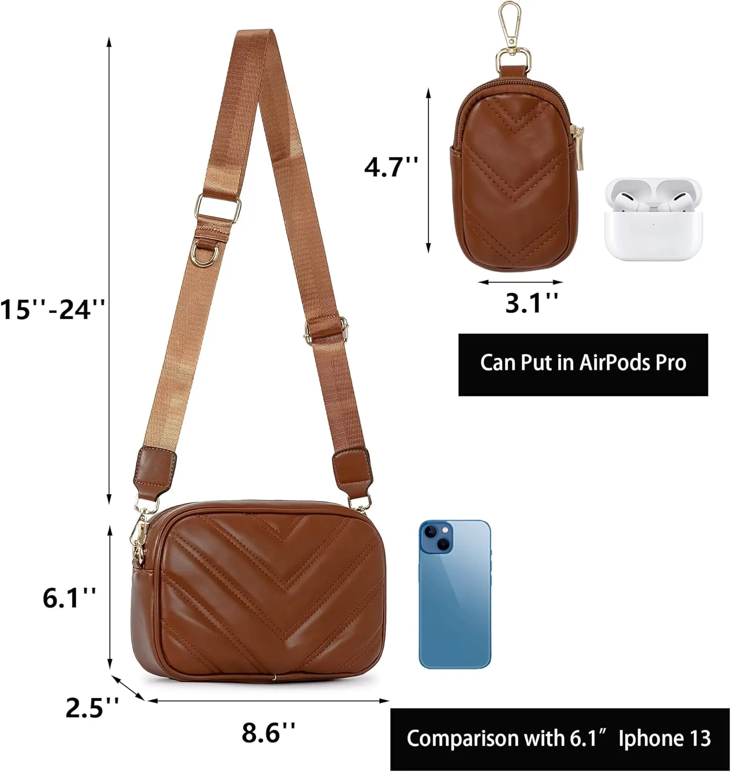 Herald Chevron Quilted Small Crossbody Bag with Coin Purse Pouch, Women Square Camera Side Shoulder 2 Size Handbags