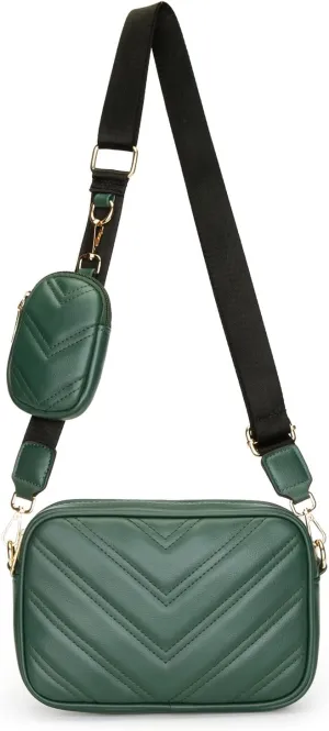 Herald Chevron Quilted Small Crossbody Bag with Coin Purse Pouch, Women Square Camera Side Shoulder 2 Size Handbags
