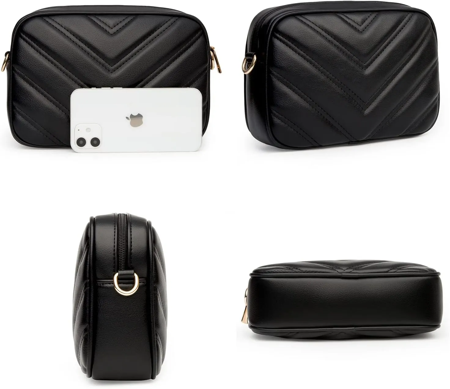 Herald Chevron Quilted Small Crossbody Bag with Coin Purse Pouch, Women Square Camera Side Shoulder 2 Size Handbags