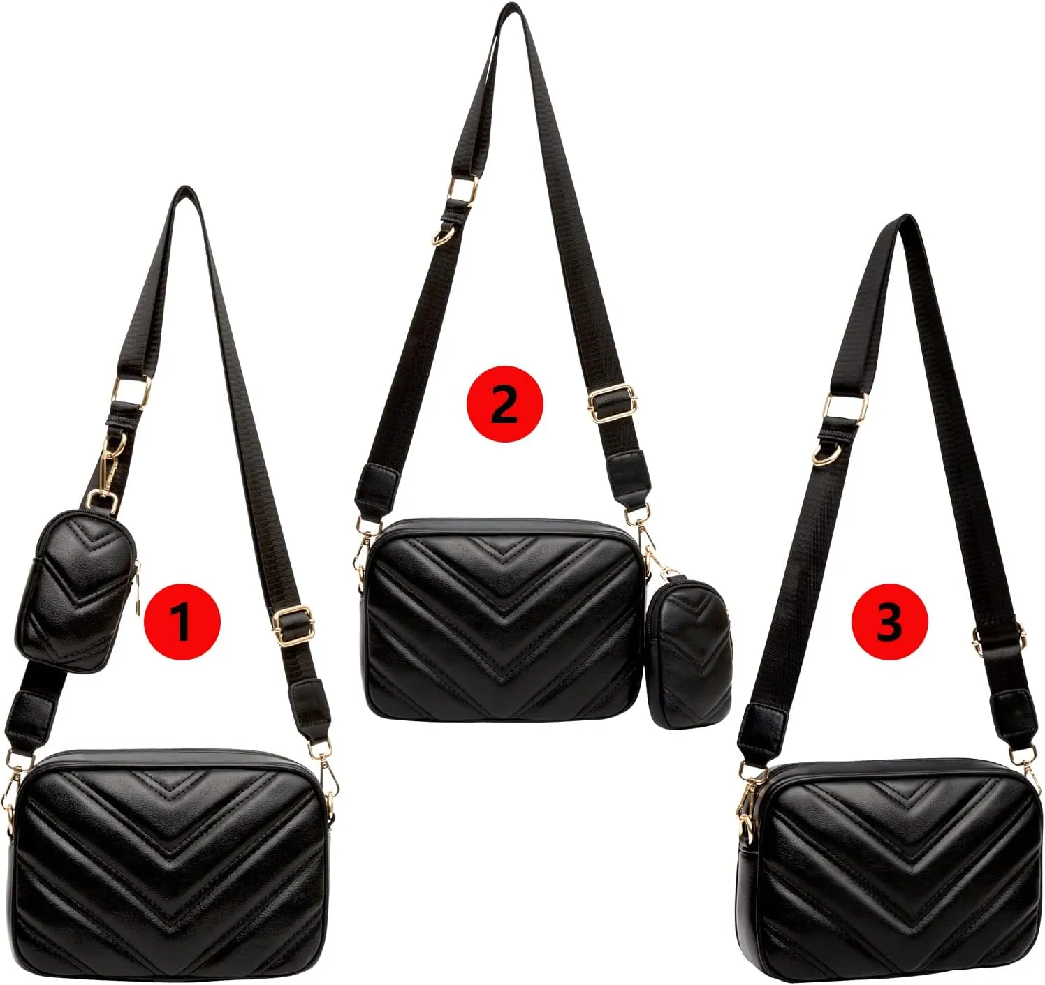 Herald Chevron Quilted Small Crossbody Bag with Coin Purse Pouch, Women Square Camera Side Shoulder 2 Size Handbags