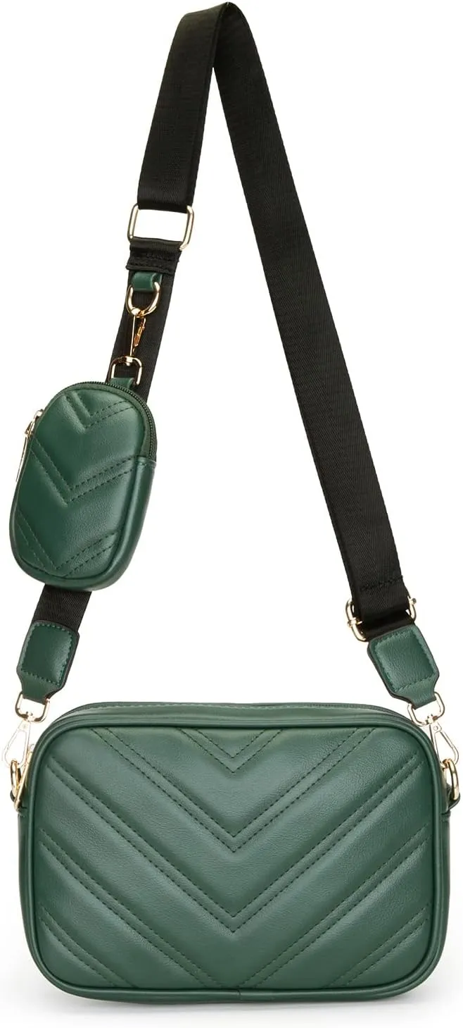 Herald Chevron Quilted Small Crossbody Bag with Coin Purse Pouch, Women Square Camera Side Shoulder 2 Size Handbags