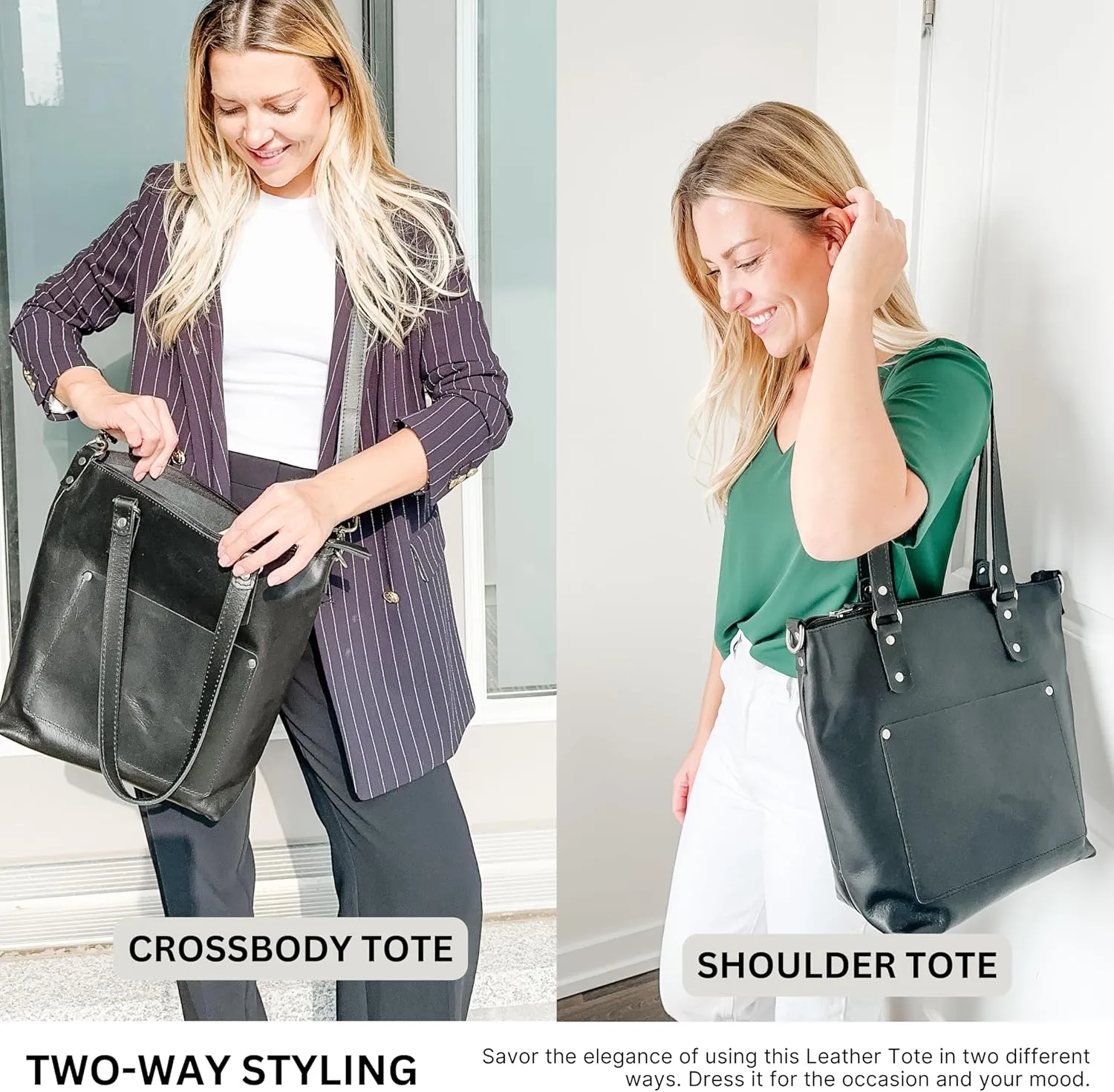 HIDES Crossbody Leather Tote Bag, Handcrafted Travel Companion Premium Full-Grain Leather Zipper Compartment Removable Strap