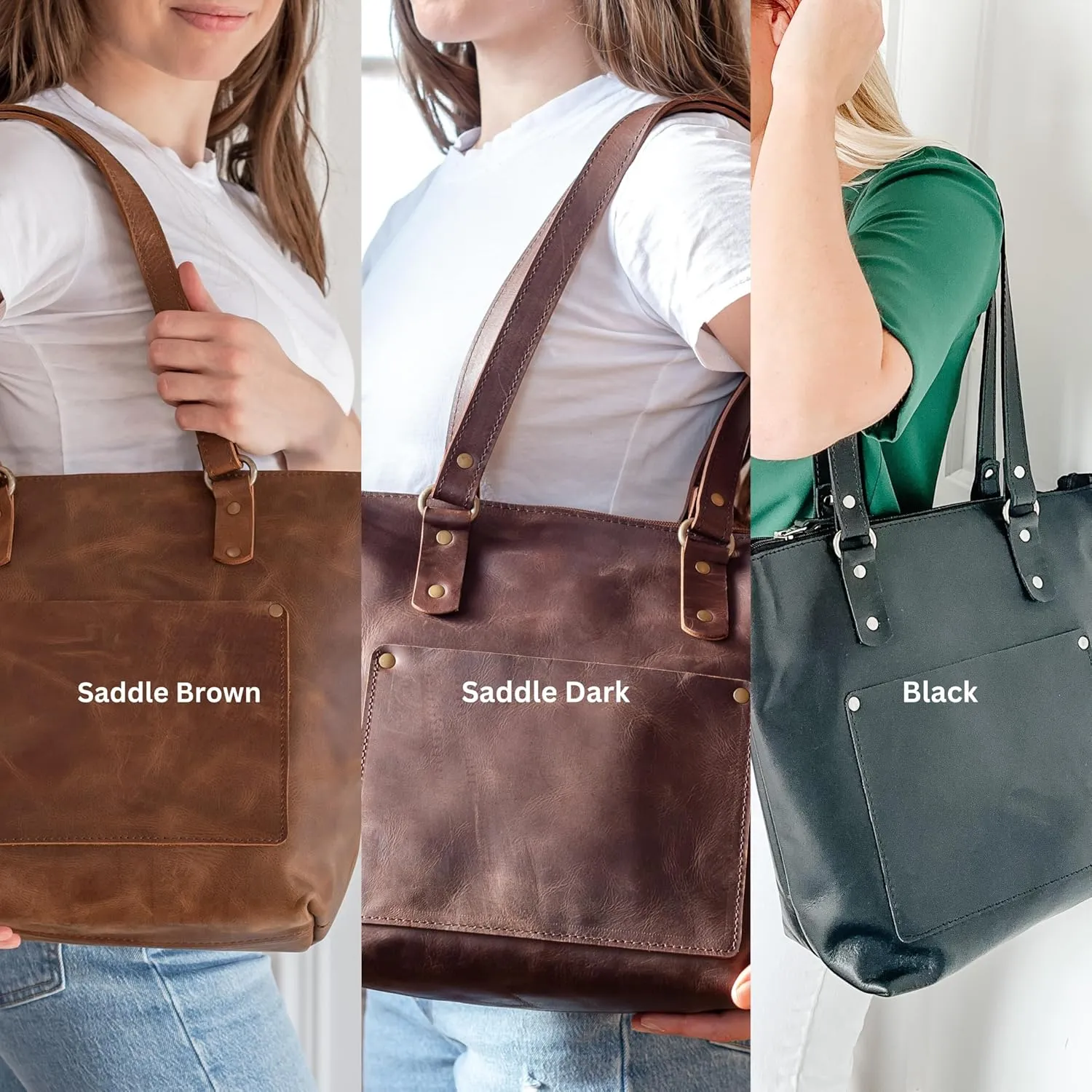 HIDES Crossbody Leather Tote Bag, Handcrafted Travel Companion Premium Full-Grain Leather Zipper Compartment Removable Strap