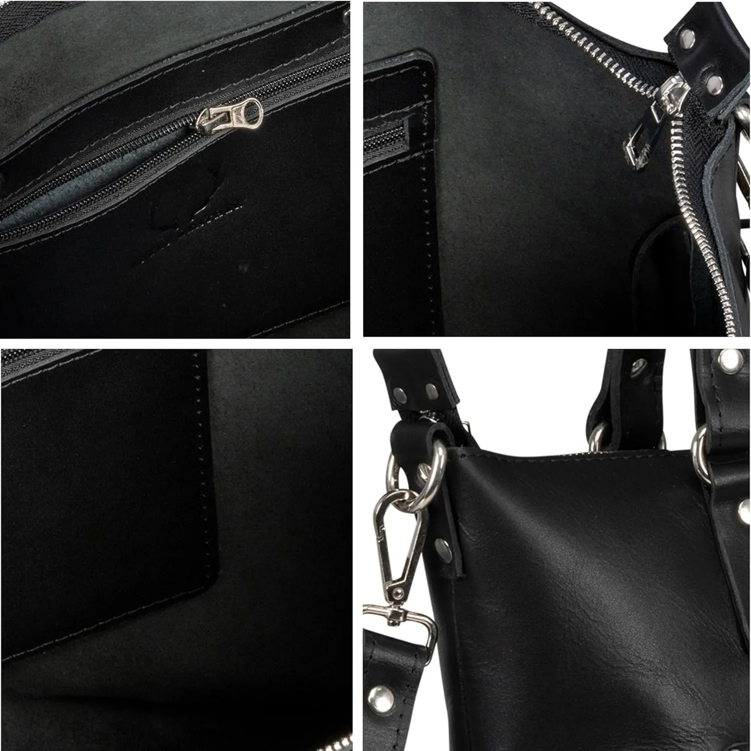 HIDES Crossbody Leather Tote Bag, Handcrafted Travel Companion Premium Full-Grain Leather Zipper Compartment Removable Strap