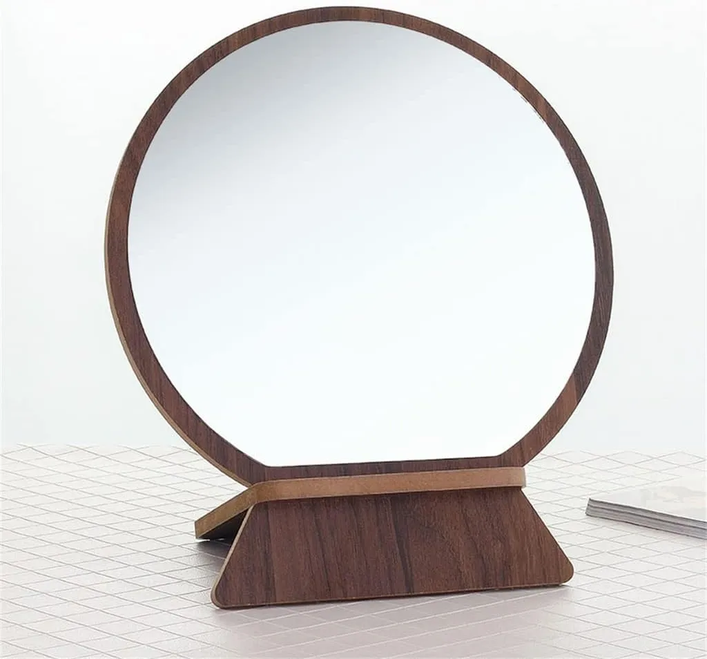 High Definition Single Sided Desktop Makeup Mirrors Circular Portable Makeup Mirrors Student Desktop Mirrors(18.7 * 22.1cm D)