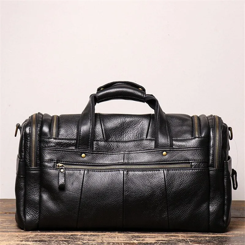 High Quality Large Big Vintage Brown Black Genuine Leather Business Men Travel Bags Shoulder Messenger Duffle Bag