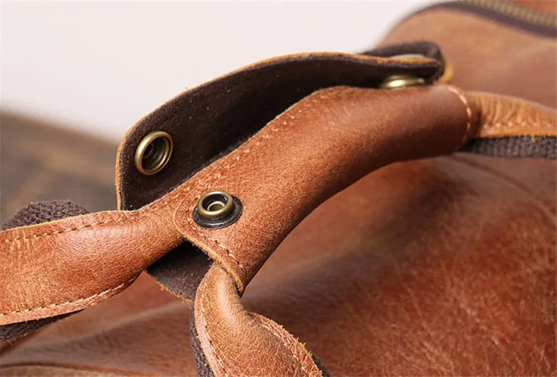 High Quality Large Big Vintage Brown Black Genuine Leather Business Men Travel Bags Shoulder Messenger Duffle Bag