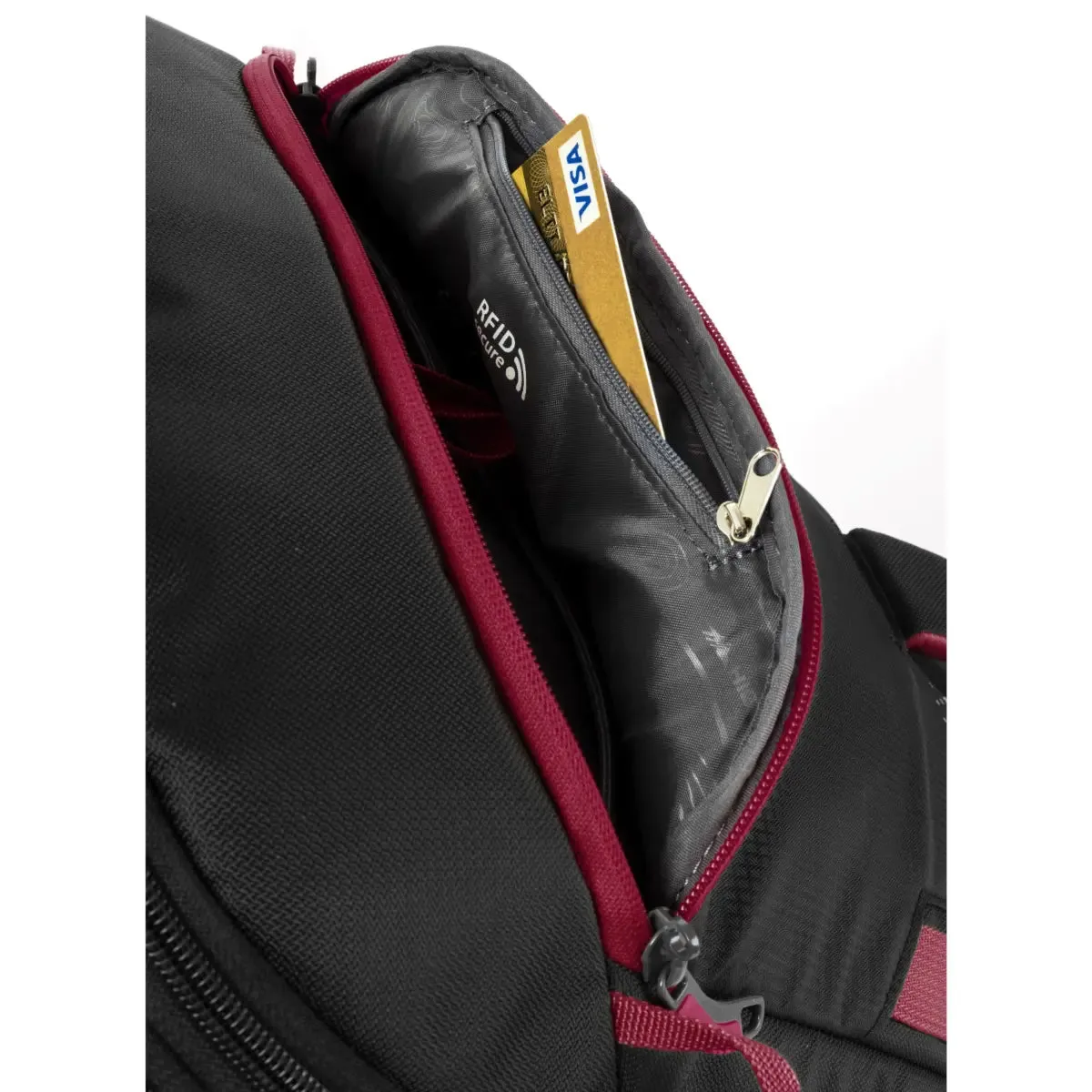 High Sierra Composite V4 56 cm Wheeled Duffle with Hidden Backpack Straps - Black / Red