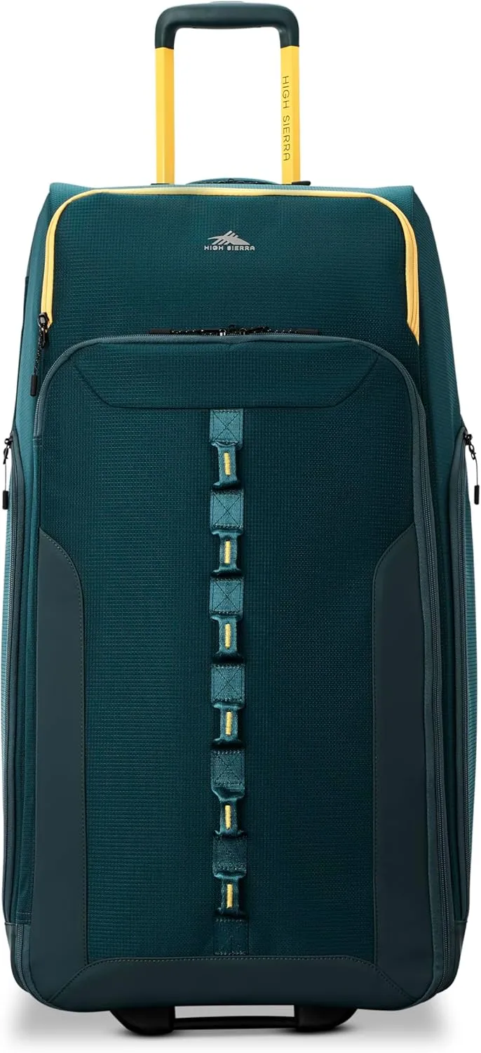 High Sierra Hi-Life 31-Inch Large Wheeled Duffle - Features Smooth Rolling Wheels, WetPak Pockets, Stack-It Strap, Adjustable Handle, Fleece Pocket, Padded Laptop Sleeve, Expandable - Green/Yellow
