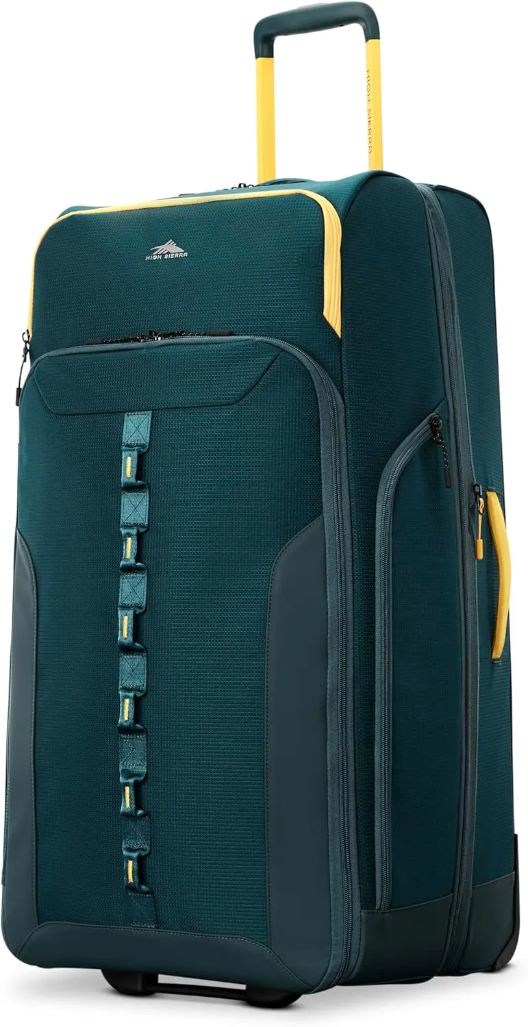 High Sierra Hi-Life 31-Inch Large Wheeled Duffle - Features Smooth Rolling Wheels, WetPak Pockets, Stack-It Strap, Adjustable Handle, Fleece Pocket, Padded Laptop Sleeve, Expandable - Green/Yellow