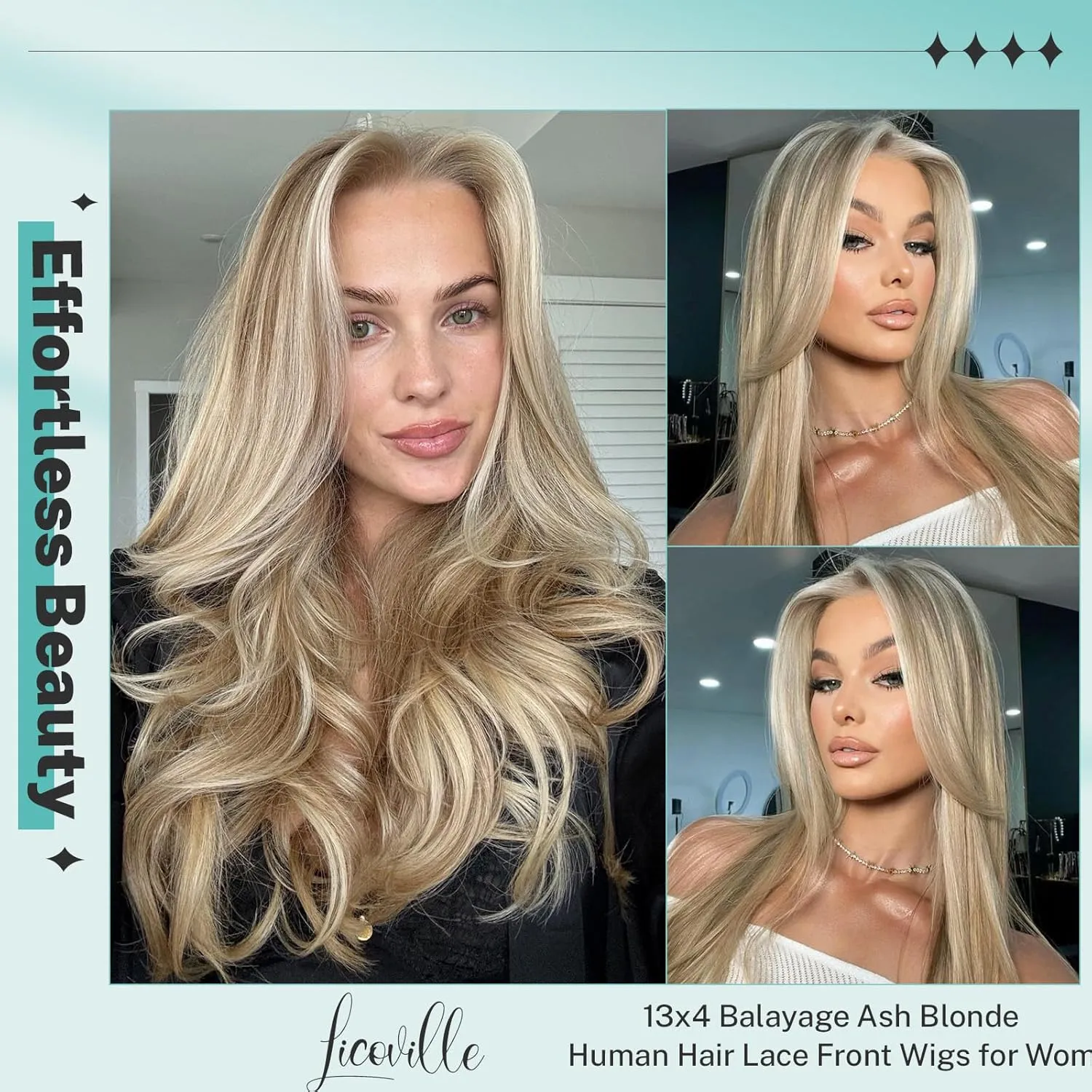 Highlight Human Hair Wigs Balayage Blonde Highlighted 13x4 Lace Front Wigs Human Hair for Women Pre Plucked 180% Density Ombre Ash Blonde Wig and Platinum Highlights Glueless Wigs for Women 24 Inch