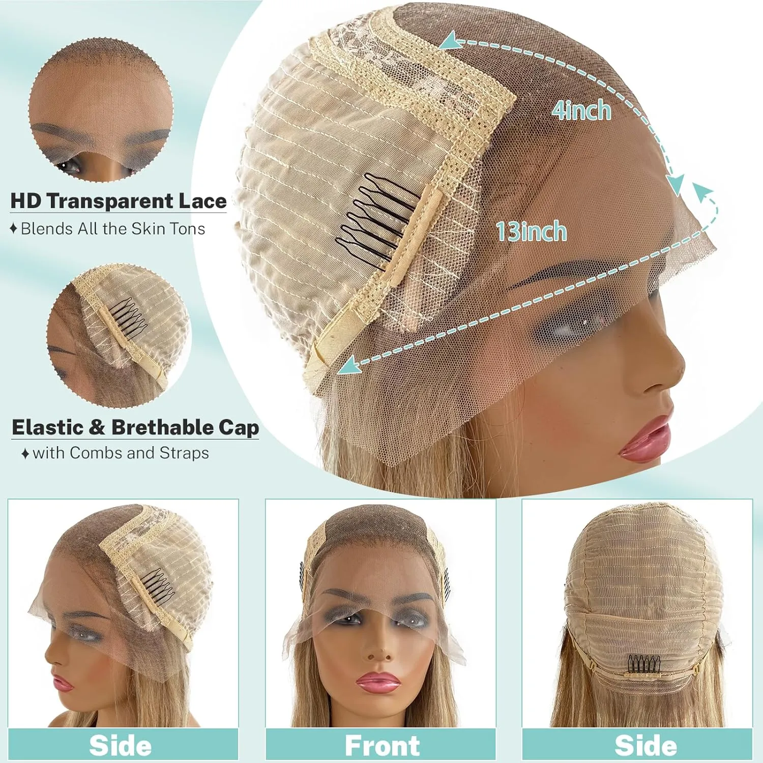 Highlight Human Hair Wigs Balayage Blonde Highlighted 13x4 Lace Front Wigs Human Hair for Women Pre Plucked 180% Density Ombre Ash Blonde Wig and Platinum Highlights Glueless Wigs for Women 24 Inch