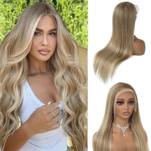 Highlight Human Hair Wigs Balayage Blonde Highlighted 13x4 Lace Front Wigs Human Hair for Women Pre Plucked 180% Density Ombre Ash Blonde Wig and Platinum Highlights Glueless Wigs for Women 24 Inch