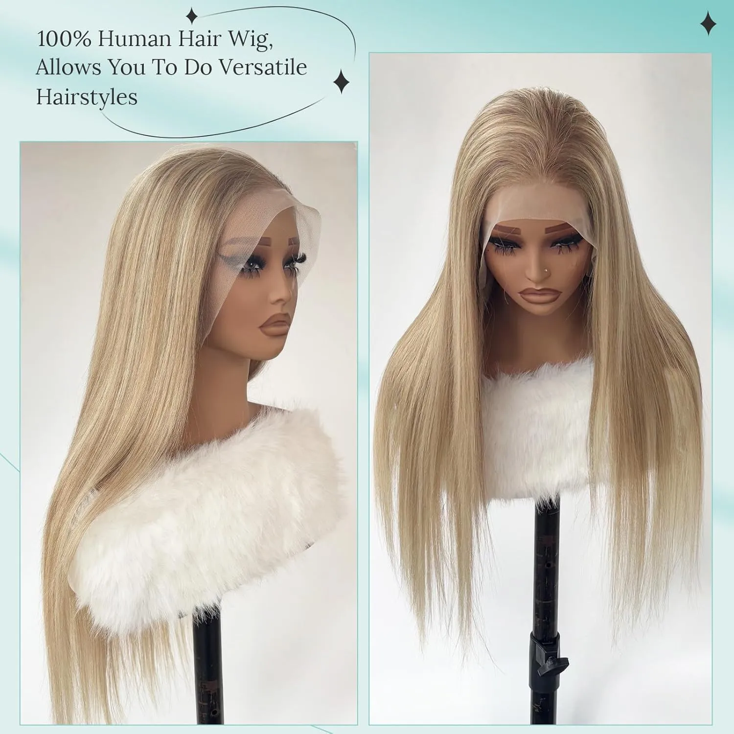 Highlight Human Hair Wigs Balayage Blonde Highlighted 13x4 Lace Front Wigs Human Hair for Women Pre Plucked 180% Density Ombre Ash Blonde Wig and Platinum Highlights Glueless Wigs for Women 24 Inch