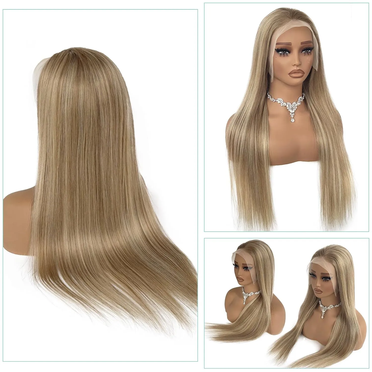 Highlight Human Hair Wigs Balayage Blonde Highlighted 13x4 Lace Front Wigs Human Hair for Women Pre Plucked 180% Density Ombre Ash Blonde Wig and Platinum Highlights Glueless Wigs for Women 24 Inch