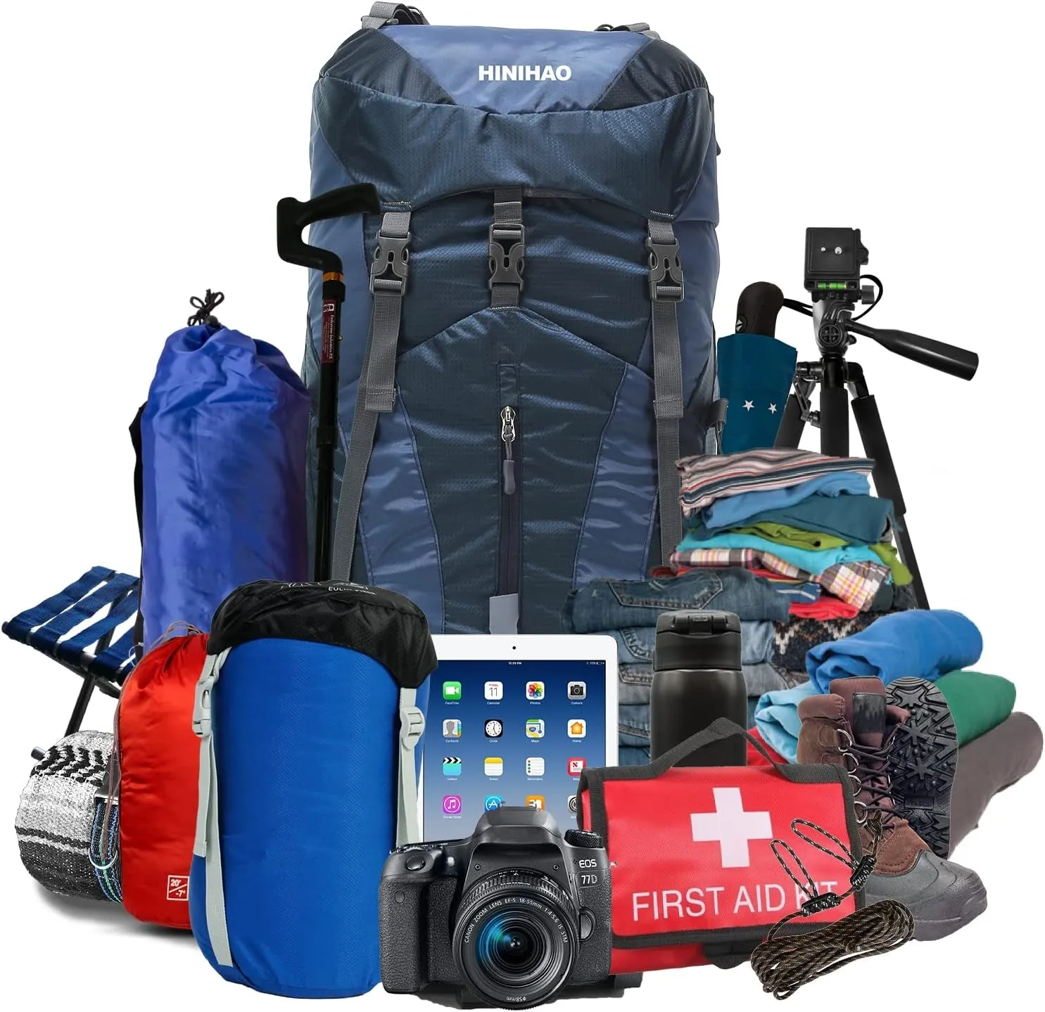 Hiking Backpack for Men and Women 70L 5L Waterproof Lightweight Camping Daypack with Rain Cover (75L Blue)