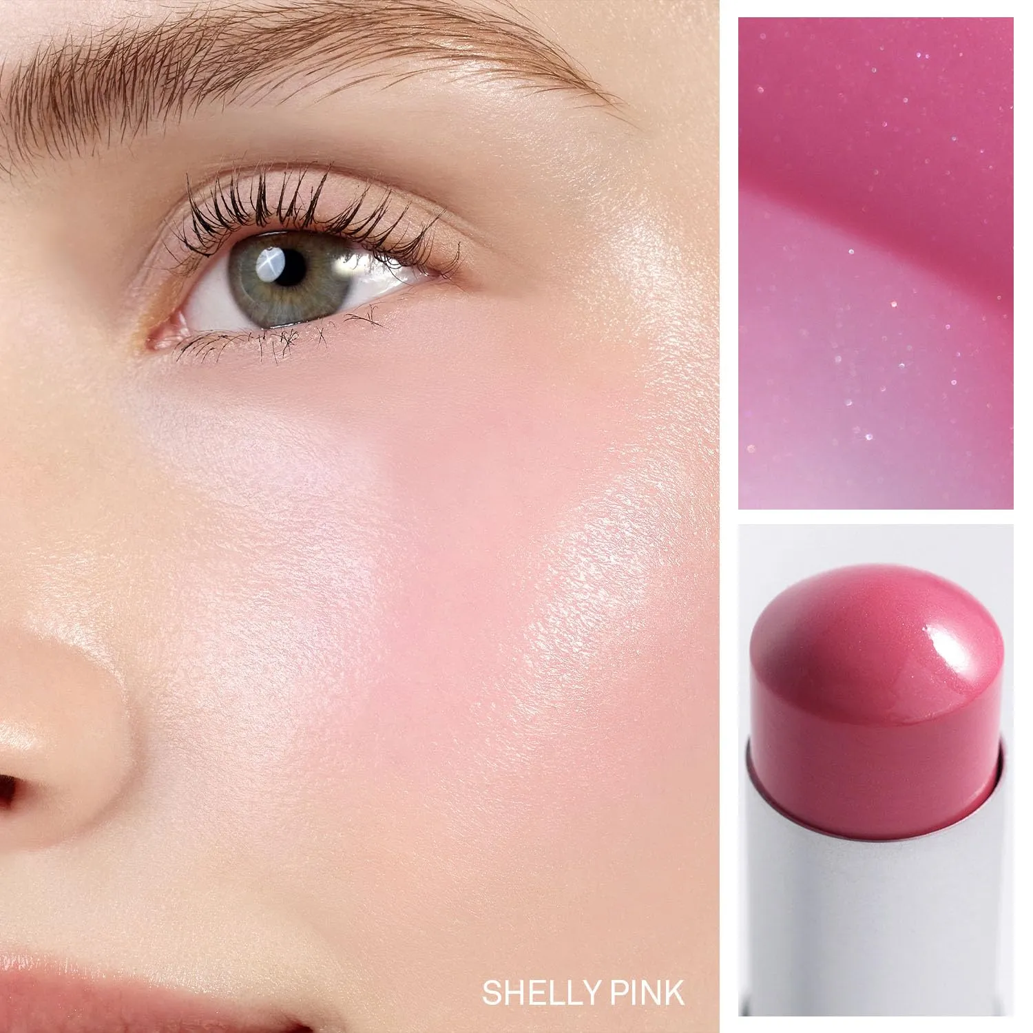 hince True Dimension Radiance Balm 10g - Shimmer Glow Face Highlighter Stick, Translucent Colors, Cream Blush Stick, Glass Skin in a Balm, Korean Beauty, Natural Makeup (SHELLY PINK, TP005)