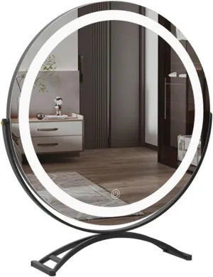 HMLTD 360 Degree Rotation Vanity Mirror with LED Light, A-rechargeableVanity Mirror, B-Non-Rechargeable Makeup Mirror, 3 Color Lighting, Smart Touch Control(A - Black,35 * 40cm/13.8 * 15.7in)