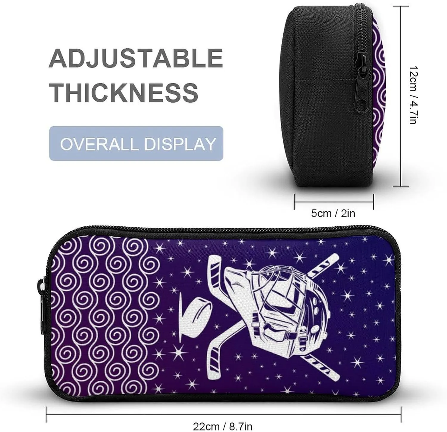 Hockey Backpack with Lunch Box & Pencil Case, 16 Inch Cool Hockey Ball Themed Bookbag, Adjustable Lightweight Large Capacity, Colorful Daily Casual Purple Backpacks Set with Lunch Bag
