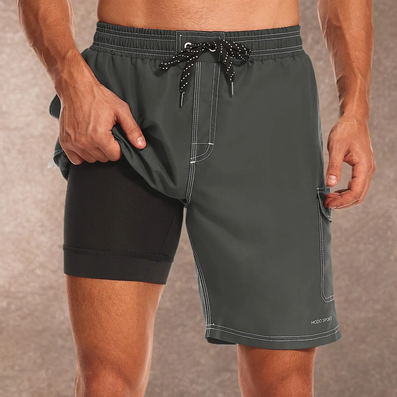 HODOSPORTS Mens Swim Trunks with Compression Liner 9 inch Bathing Suit Quick-Dry Swim Shorts Cargo Pockets S-4XL