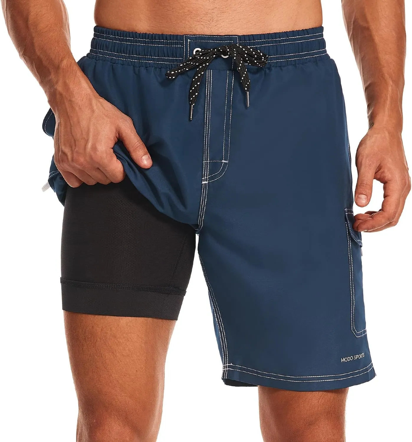 HODOSPORTS Mens Swim Trunks with Compression Liner 9 inch Bathing Suit Quick-Dry Swim Shorts Cargo Pockets S-4XL