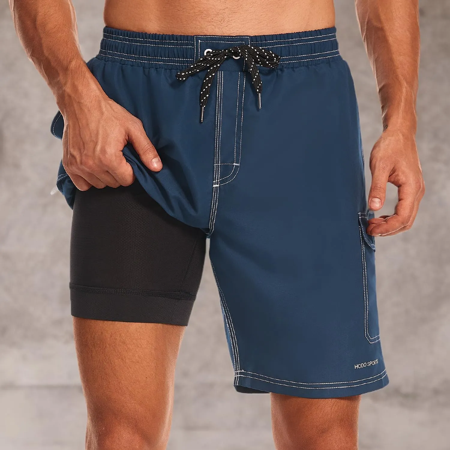 HODOSPORTS Mens Swim Trunks with Compression Liner 9 inch Bathing Suit Quick-Dry Swim Shorts Cargo Pockets S-4XL