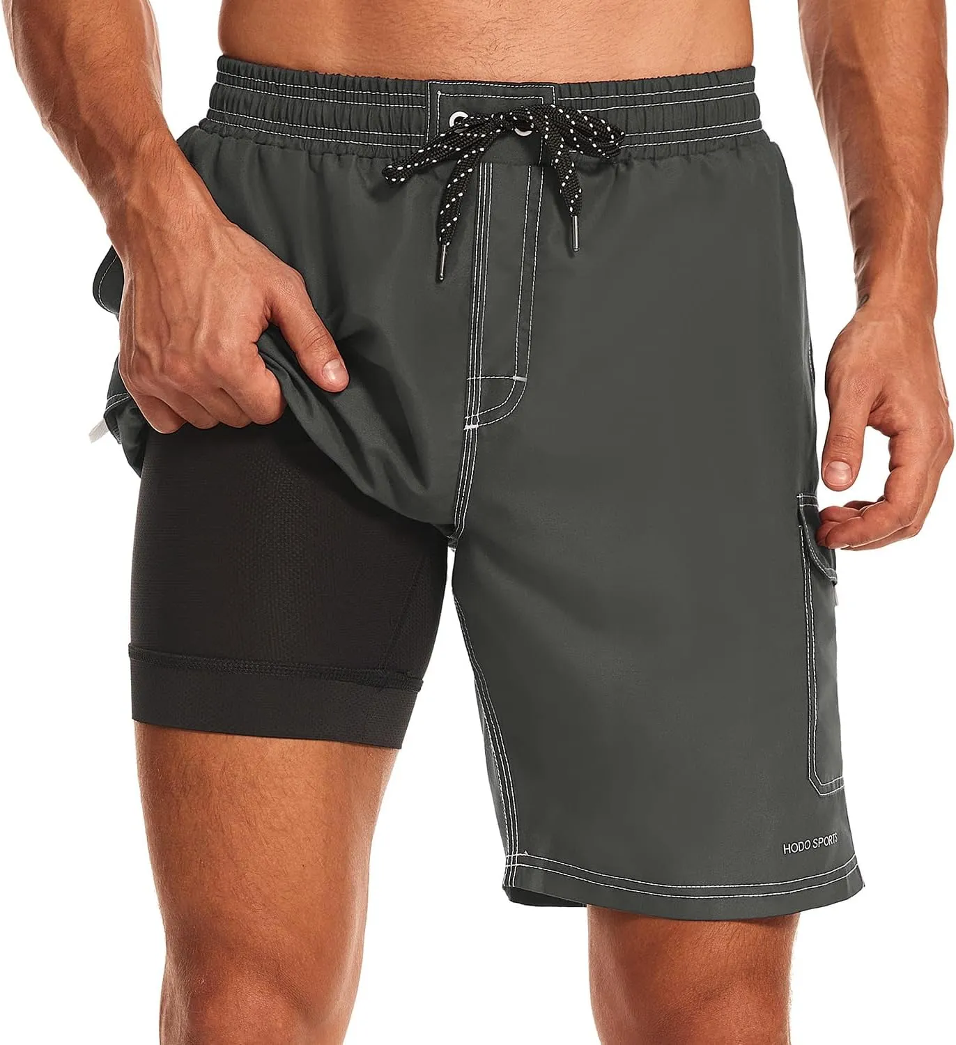 HODOSPORTS Mens Swim Trunks with Compression Liner 9 inch Bathing Suit Quick-Dry Swim Shorts Cargo Pockets S-4XL