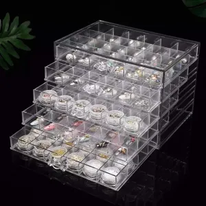HOKY 120 Grids Transparent Acrylic Nail Display Organizer Makeup Jewelry Nail Art Cosmetic Display Rack Drawer Boxes Organizers