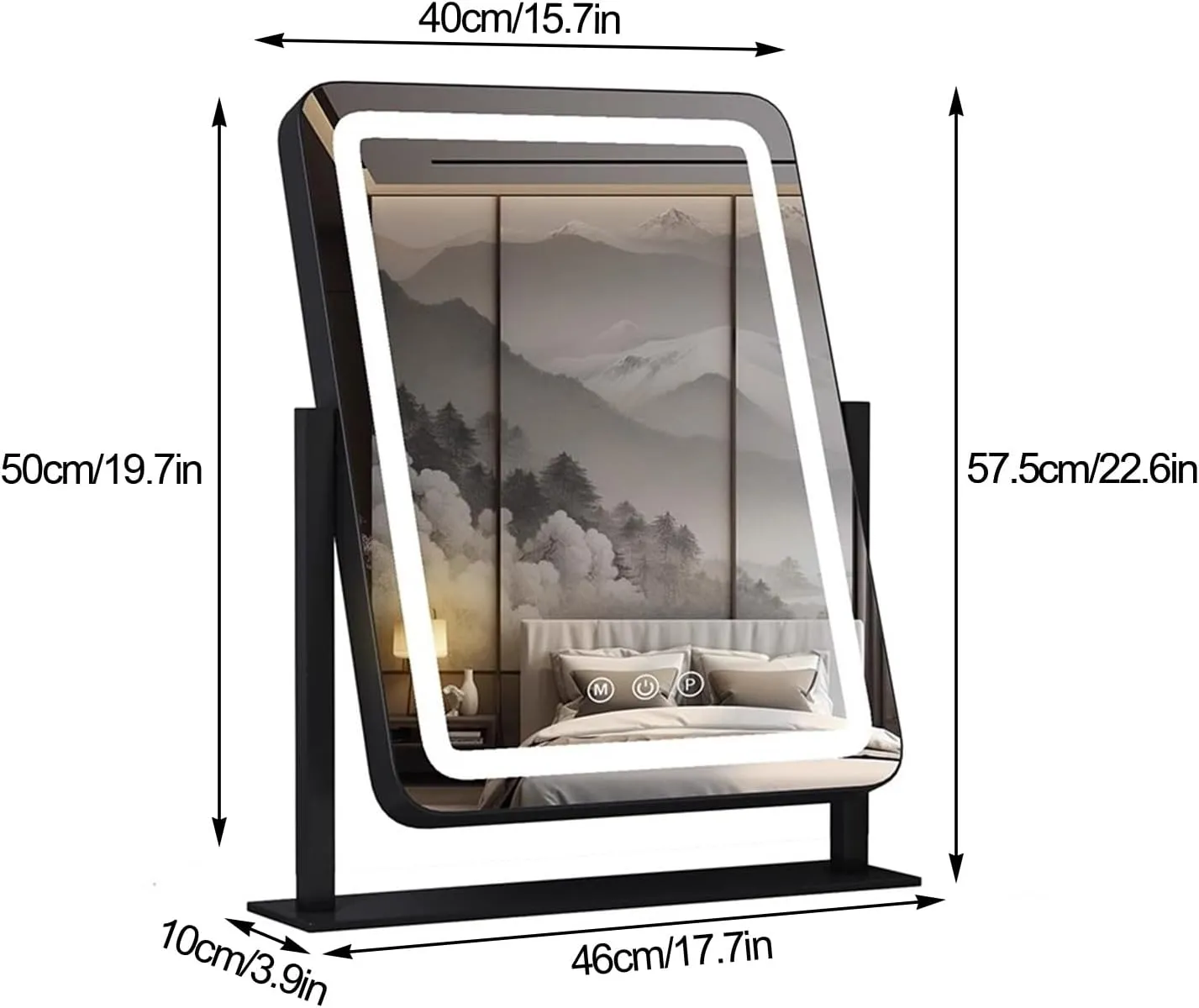 Hollywood Vanity Mirror with Lights, Lighted Makeup Mirror, Smart Touch Control Dimmable, 360°Rotation(Black,40cm/15.7in)