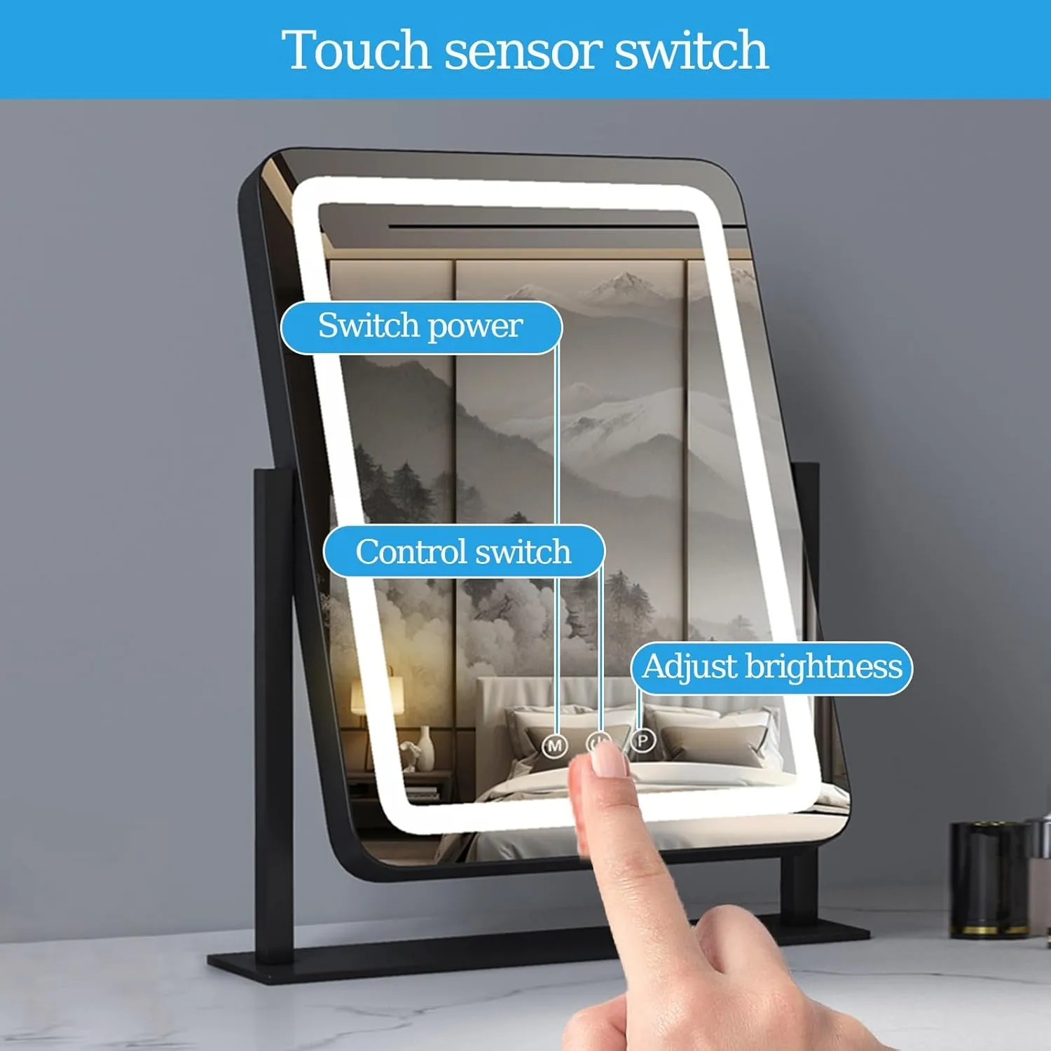 Hollywood Vanity Mirror with Lights, Lighted Makeup Mirror, Smart Touch Control Dimmable, 360°Rotation(Black,40cm/15.7in)