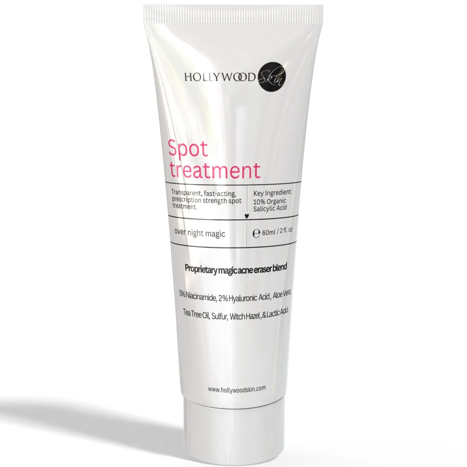 hollywoodskin 4X Strength Acne Spot Treatment | 5% Organic Salicylic Acid, 2% Niacinamide, 5% Hyaluronic Acid | Blemish Control for Acne, Blackheads, Pimples & Oily Skin | 60ml