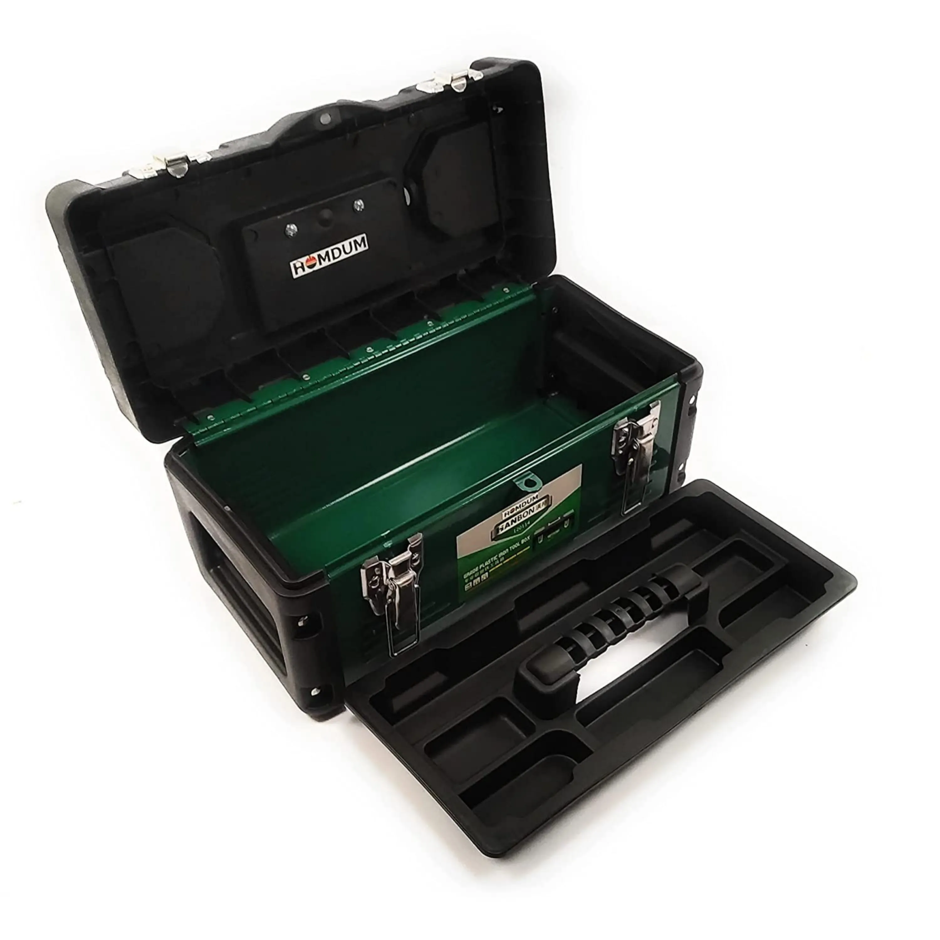 Homdum Steel Metal Tool Box organizer- Heavy Duty Toolbox with Strong Metal Latches & Secure Grip Handle - Fitted with Removable Inner Tray 14inch