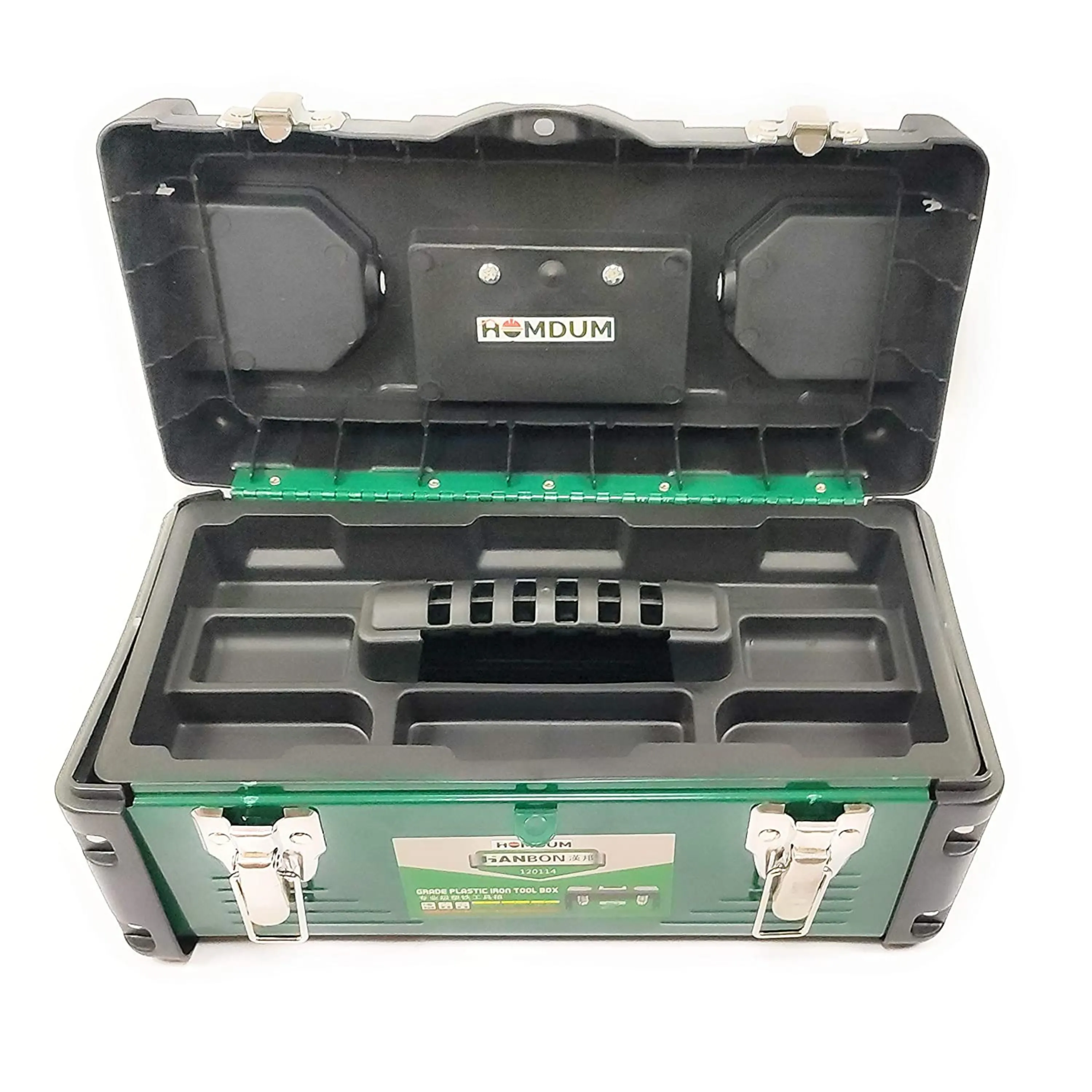 Homdum Steel Metal Tool Box organizer- Heavy Duty Toolbox with Strong Metal Latches & Secure Grip Handle - Fitted with Removable Inner Tray 19inch
