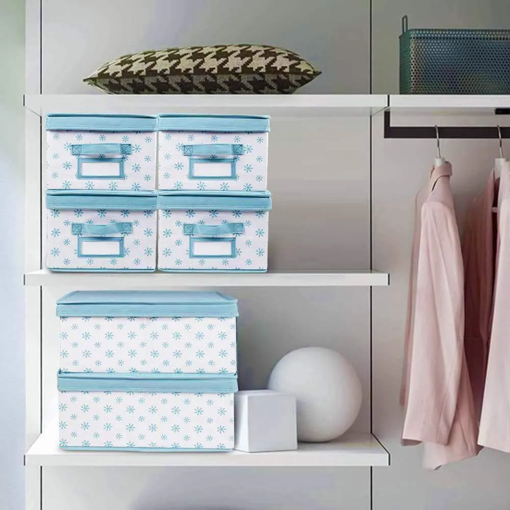 Homyfort Foldable Storage Box Bins with Lid,Sturdy Canvas Drawer Dresser Organizer for Closet Clothes,Bras,Ties, Set of 2 White Canvas with Blue Flowers