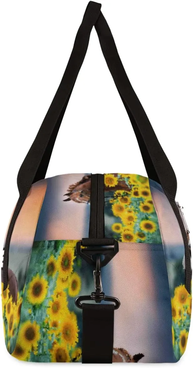 Horse Sunflower Personalized Kids Duffel Bag for Girls Boys, Horse Debris Custom Name Dance Bag Overnight Small Duffel Bag Carry On Weekend Sports Travel Bag for School Practice Gymnastics Ballet