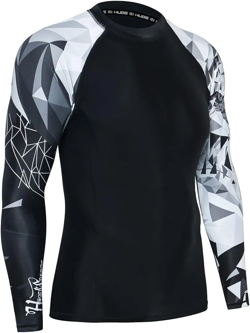 HUGE SPORTS Men's Swim Shirts Long Sleeve UPF 50  Rash Guard Sun Shirts UV Sun Protection