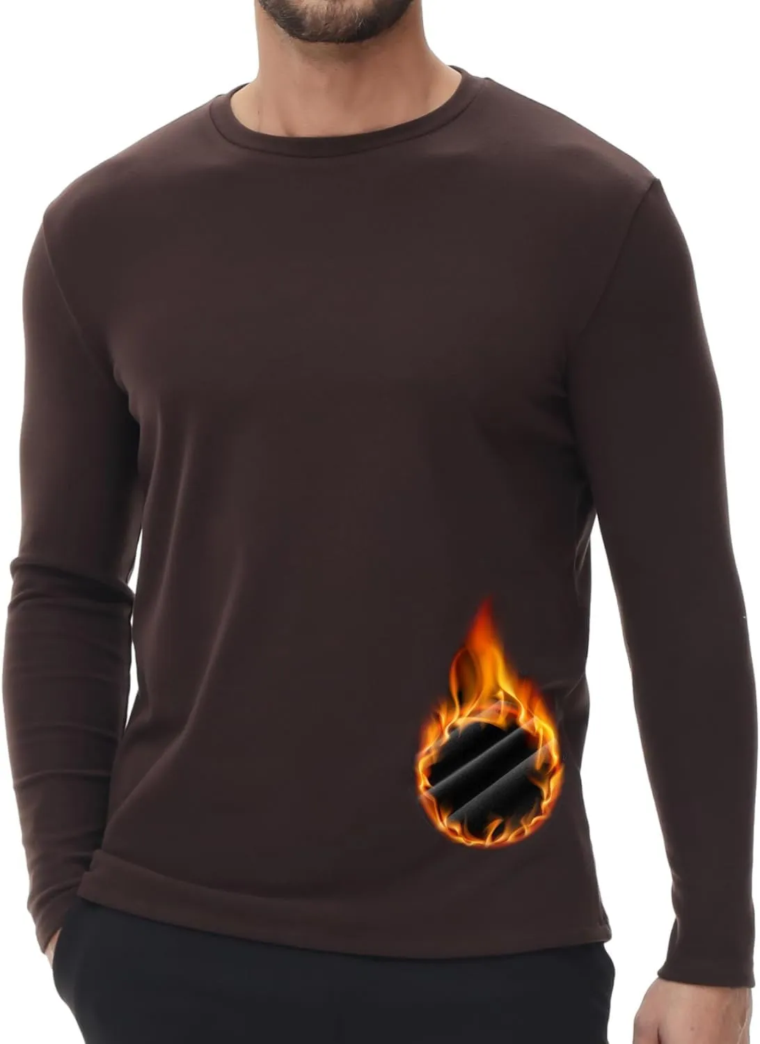 HUGE SPORTS Thermal Underwear for Men Long Sleeve Thermal Shirts Fleece Lined Crew Neck Base Layer Thermal Underwear Top