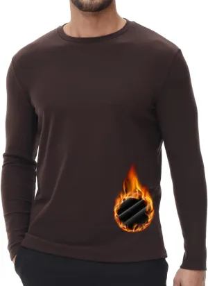 HUGE SPORTS Thermal Underwear for Men Long Sleeve Thermal Shirts Fleece Lined Crew Neck Base Layer Thermal Underwear Top