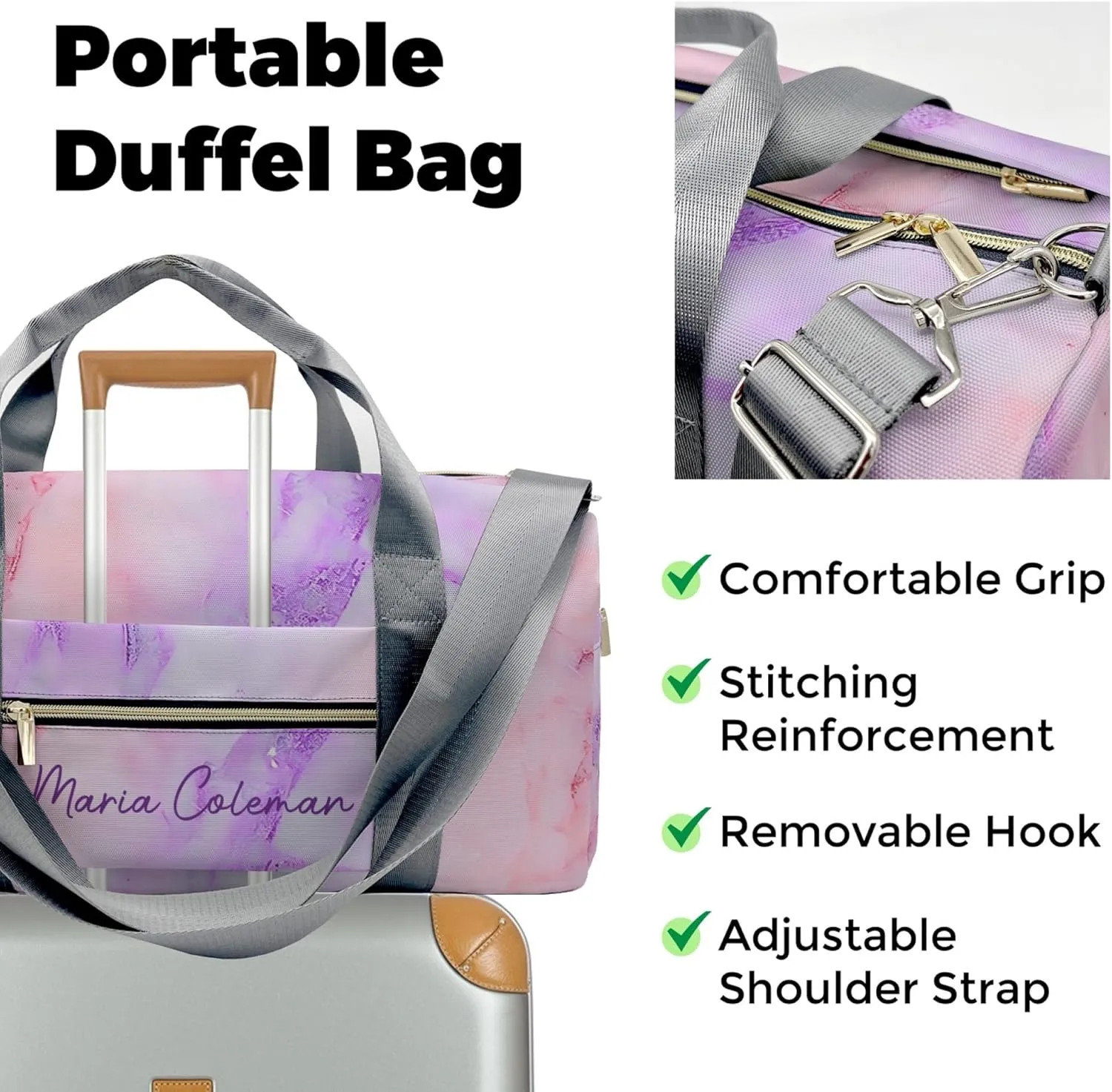 HUTARIO Personalized Duffle Bag for Women, Girl Sport Gym Dance Bag Travel for Weekender Overnight