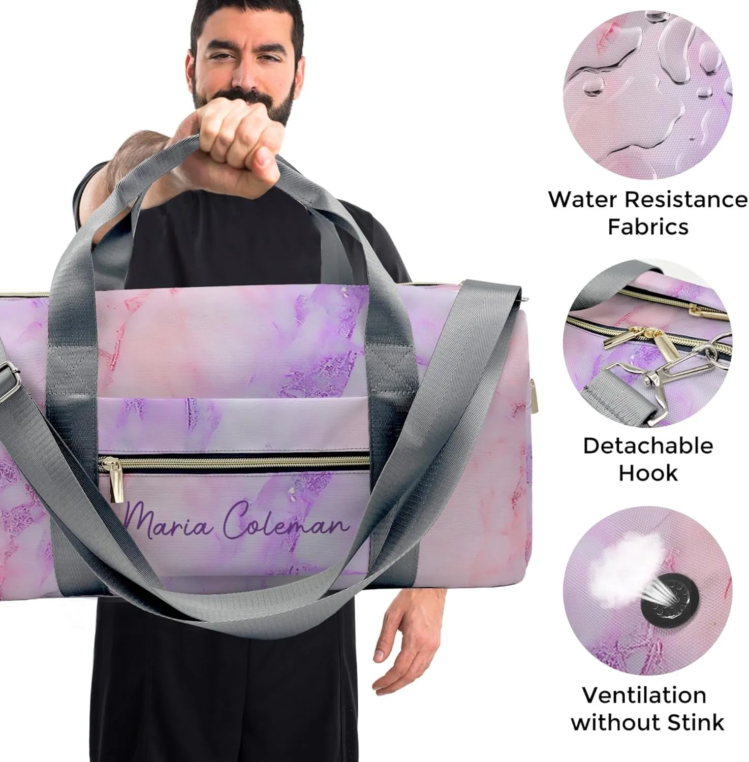 HUTARIO Personalized Duffle Bag for Women, Girl Sport Gym Dance Bag Travel for Weekender Overnight