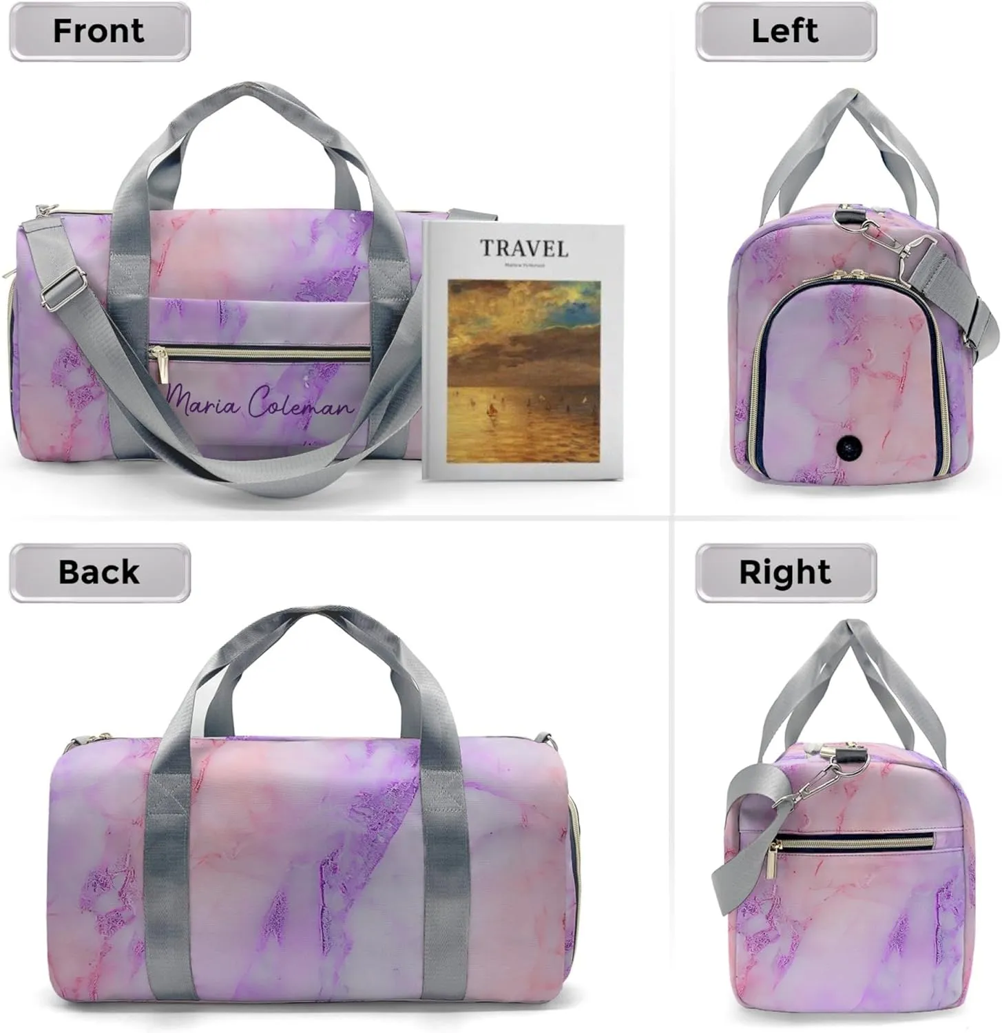 HUTARIO Personalized Duffle Bag for Women, Girl Sport Gym Dance Bag Travel for Weekender Overnight