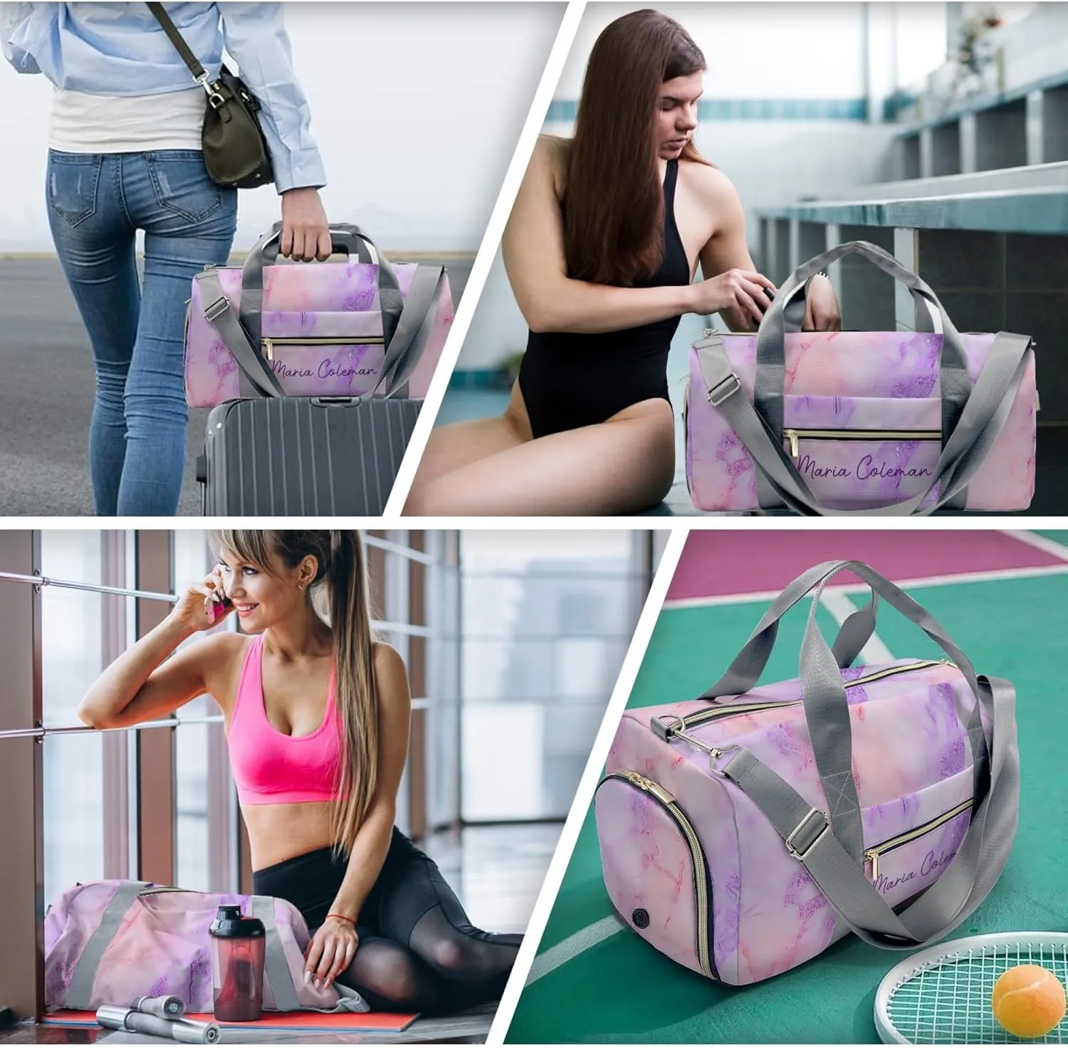 HUTARIO Personalized Duffle Bag for Women, Girl Sport Gym Dance Bag Travel for Weekender Overnight