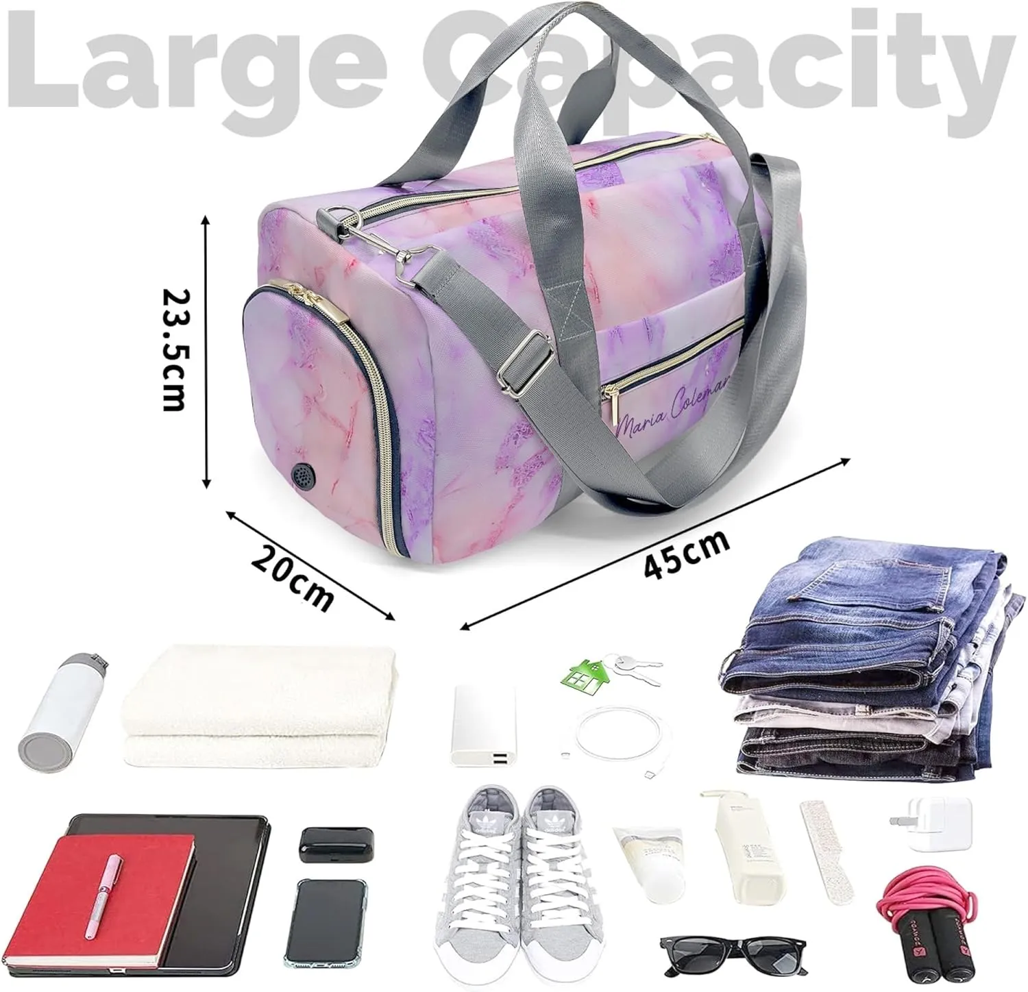 HUTARIO Personalized Duffle Bag for Women, Girl Sport Gym Dance Bag Travel for Weekender Overnight