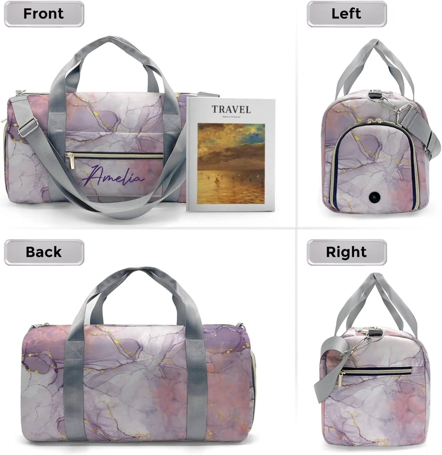 HUTARIO Personalized Duffle Bag for Women, Girl Sport Gym Dance Bag Travel for Weekender Overnight
