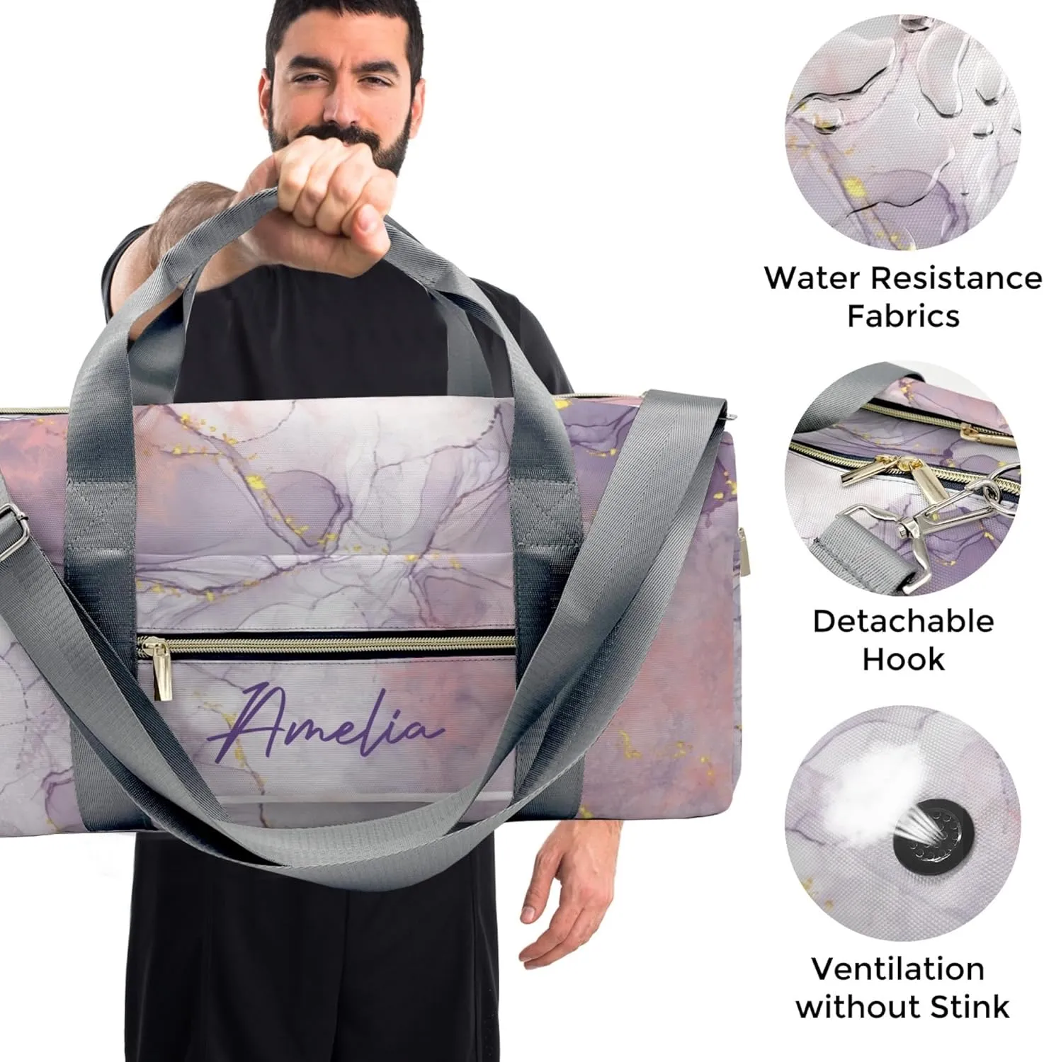 HUTARIO Personalized Duffle Bag for Women, Girl Sport Gym Dance Bag Travel for Weekender Overnight