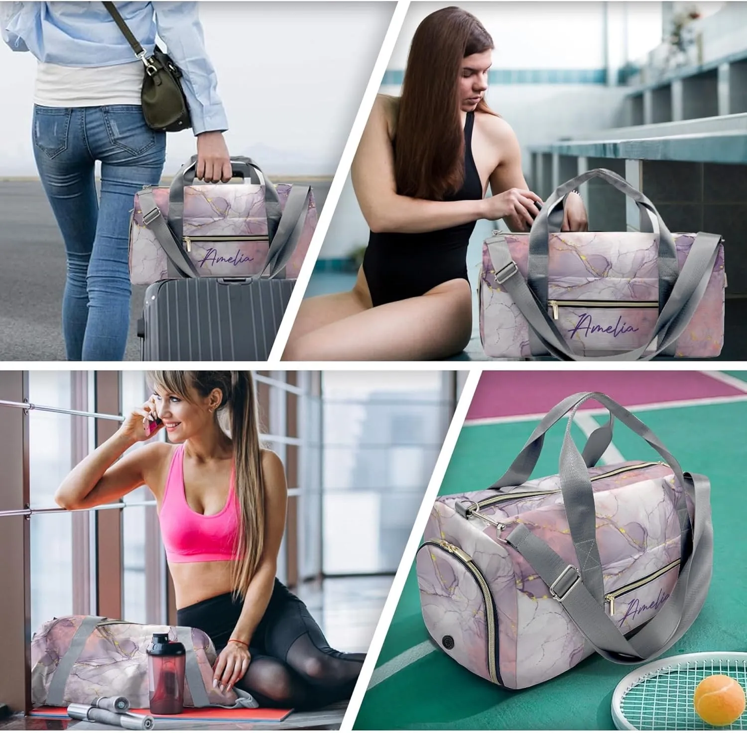 HUTARIO Personalized Duffle Bag for Women, Girl Sport Gym Dance Bag Travel for Weekender Overnight