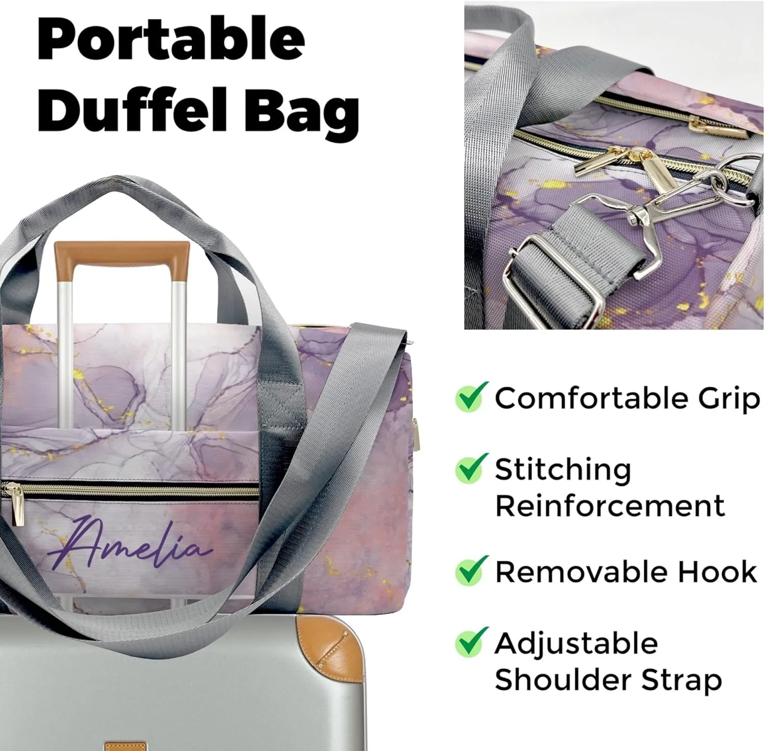 HUTARIO Personalized Duffle Bag for Women, Girl Sport Gym Dance Bag Travel for Weekender Overnight